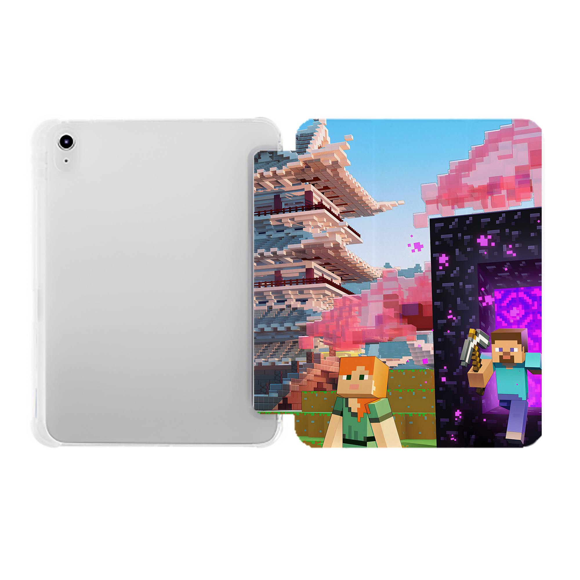 （画像用） マインクラフト ブロックの世界 Minecraft MC Block world IPad ケース ペン収納付き 三つ折りスタンド PUレザー×シリコン 対応機種9.5/10.5/10.9インチ